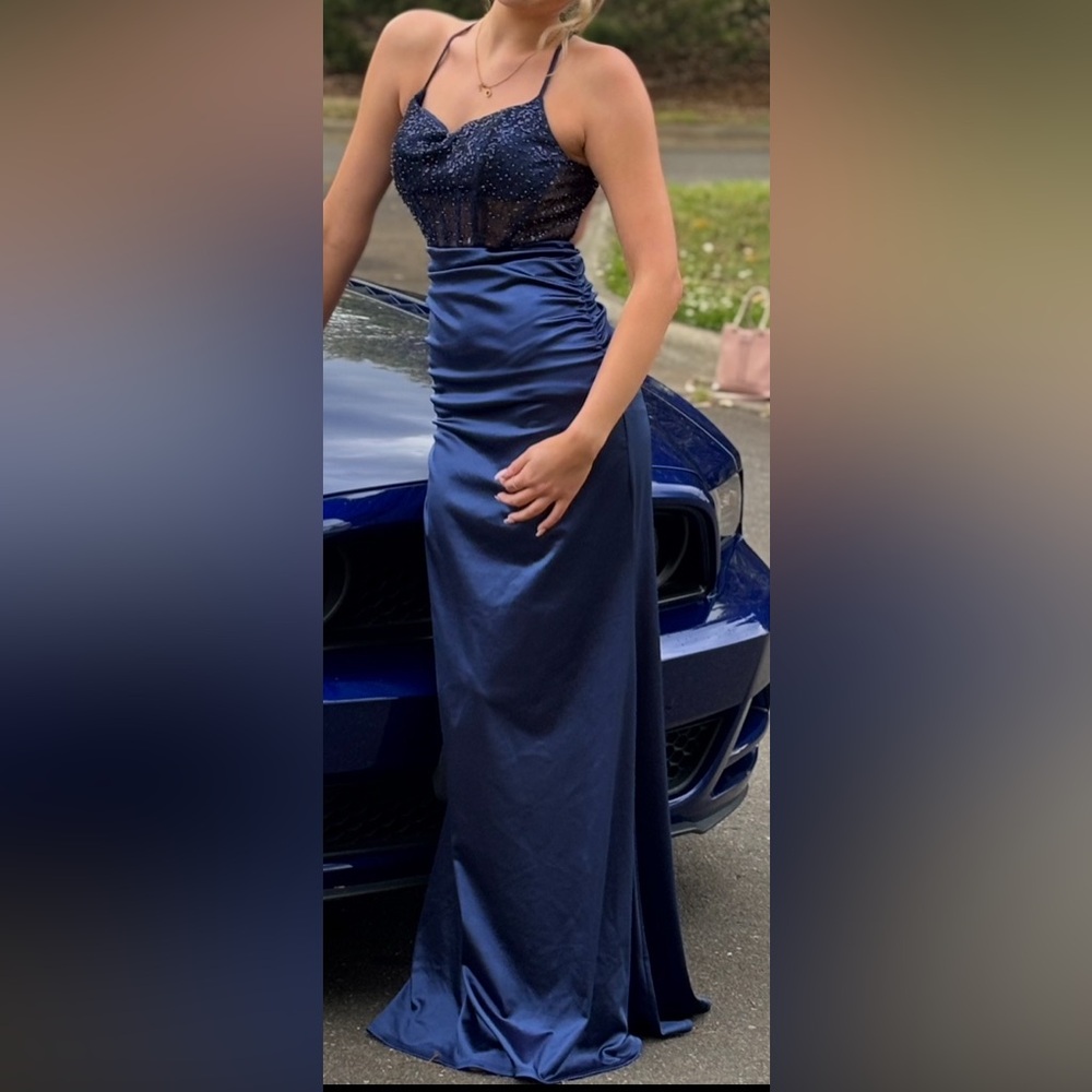 Elegant Navy Blue Sequin Gown